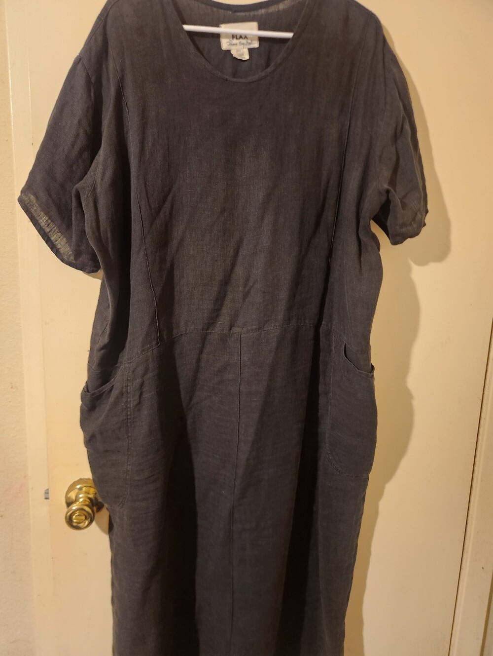 FLAX by Jeanne Engelhart Black Pull Over Linen Maxi Dress Large